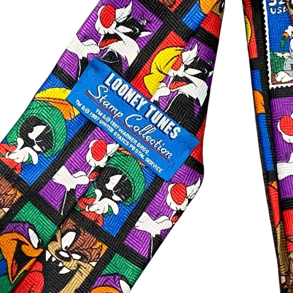Vintage BUGS BUNNY Mens Tie Looney‎ Tunes Stamp Collection Warner Bros